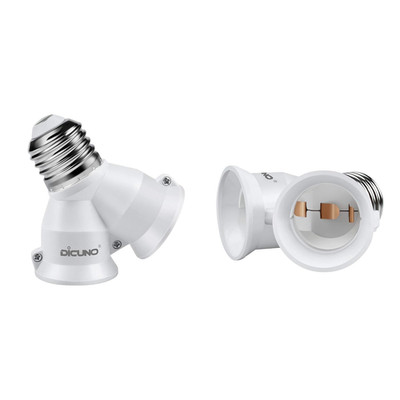 Dicuno 2 in 1 E26 Socket Splitter Adapter, 2 E26 Standard Medium Base Bulbs in 1
