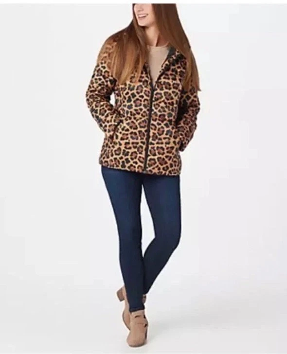 G.I.L.I. Chaqueta acolchada estampada forrada de vellón frontal con cremallera en leopardo talla 1X nueva sin etiquetas Foto 3 de 4