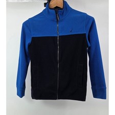 Nautica Kids Blue Black Colorblock Fleece Zip Up Jacket Boys Girls Size M 10 12