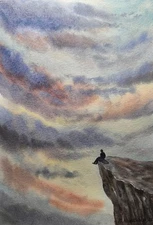 Original Painting Landscape CLOUDY SKY Artwork Modern CALM MEDITATION Art GiftA4