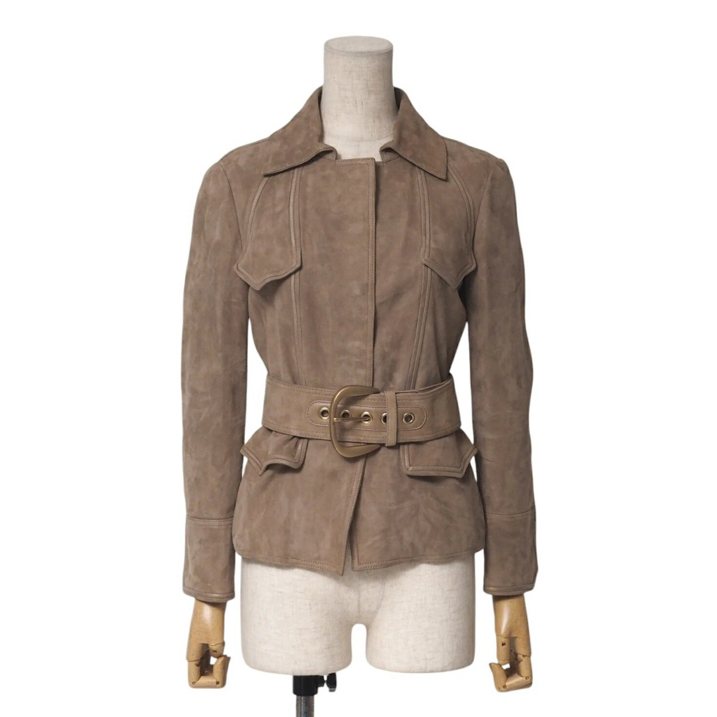 Veste GUCCI taille 38 cuir peau de mouton daim avec ceinture marque 20250404/Ra3911