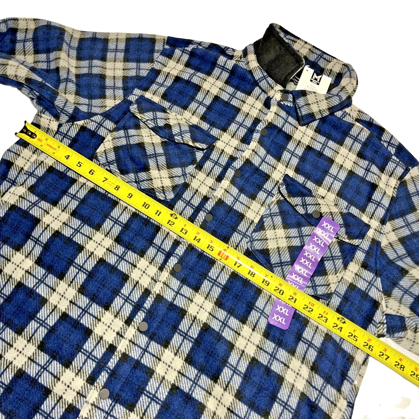 NWT Members Mark Fleece Sherpa Shacket Jacket Plaid Blue Workwear Pockets 2XL - product detail image 11
