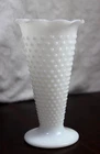 Vintage Anchor Hocking Hobnail Milk Glass Trumpet Vase with Scallop Top 9" Tall