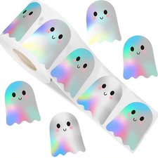 500Pcs Halloween Ghost Stickers Roll - Laser Cute Boo