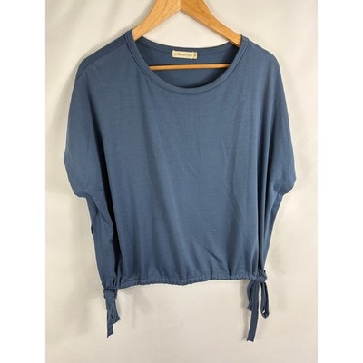 Pebble and stone Side Tie Short Sleeve Knit Top Blue Size Medium