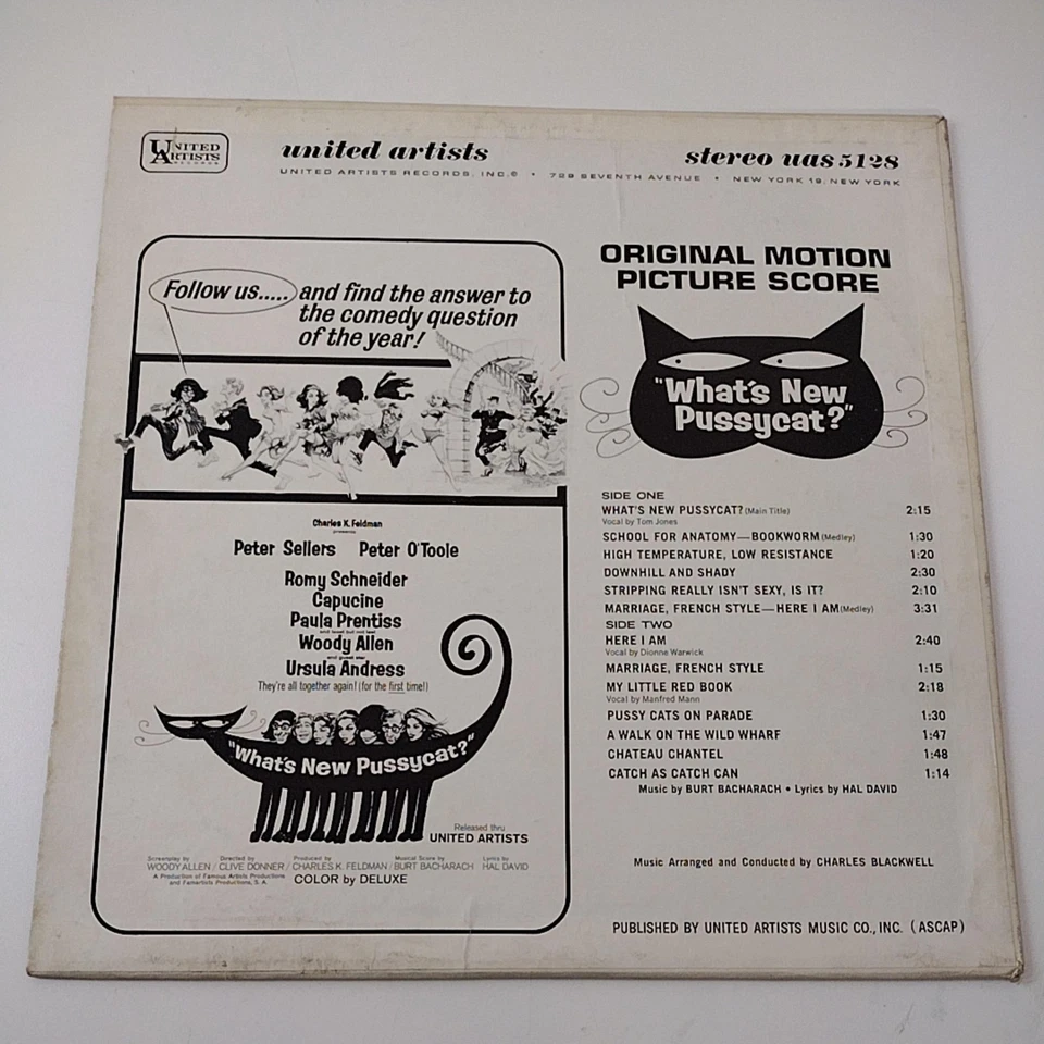 Vintage What's New Pussycat? Vinyl OST Burt Bacharach 1965 United Artists USA Foto 2 de 4