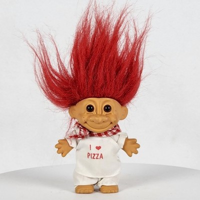 Vtg Russ 4.5'' Troll Red Hair Brown Eyes Shirt Pants Scarf & I Love Pizza Apron