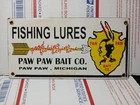 VINTAGE RARE PAW PAW BAIT PORCELAIN SIGN OLD LURES TACKLE SHOP INDIAN ARROW