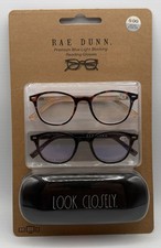 Rae Dunn 2 Pair of Premium Blue Light Blocking +0.00 Reading Glasses & Case New