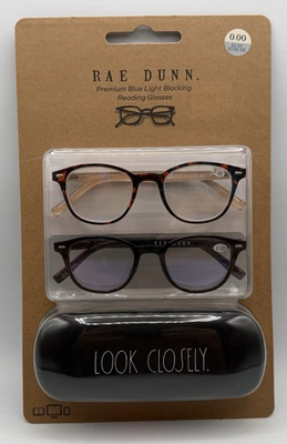 #ad #ad Rae Dunn 2 Pair of Premium Blue Light Blocking 0.00 Reading Glasses amp; Case New $30.39