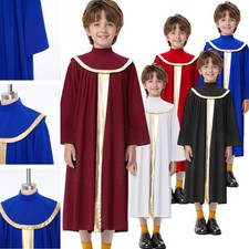 Unisex Kids Gown Girls Robe Pleated Dress Worship Costume Praise Mock Neck Boys