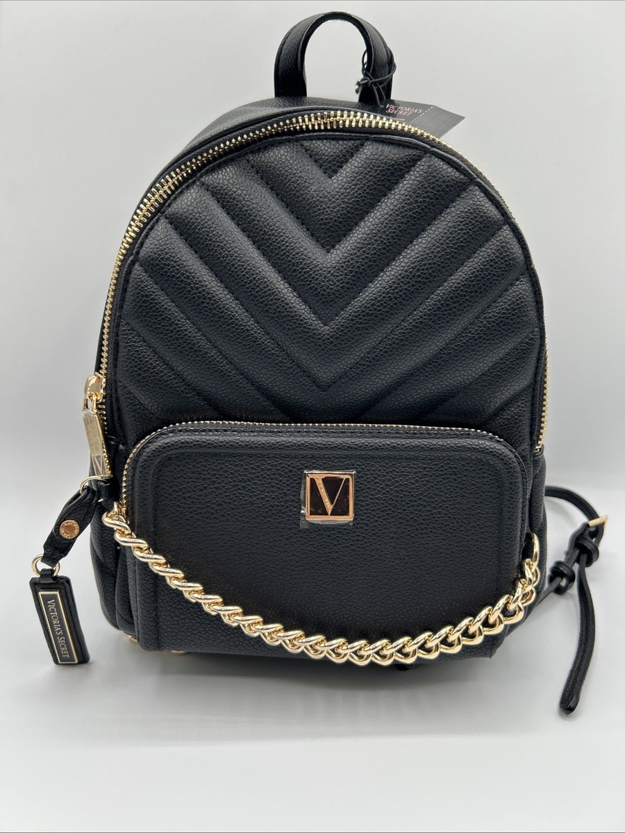 Victoria\'s Secret Black Quilted Mini Backpack with Gold Chain~preowned Victoria main image 4