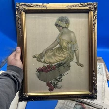 Vintage Bessie Pease Gutmann - The Message of the Roses 17 By 14 Framed 