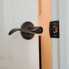 NEW 2 Sided Privacy Door Lever Set Handle Knob Oil Rubbed Bronze Curved Modern
