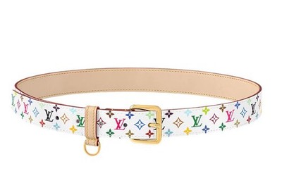 Louis Vuitton murakami white multi colored monogram d ring 30mm belt size 90/36 
