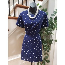 ASOS Womens Blue Heart Print Short Sleeve Round Neck Knee Length Dress Size 10