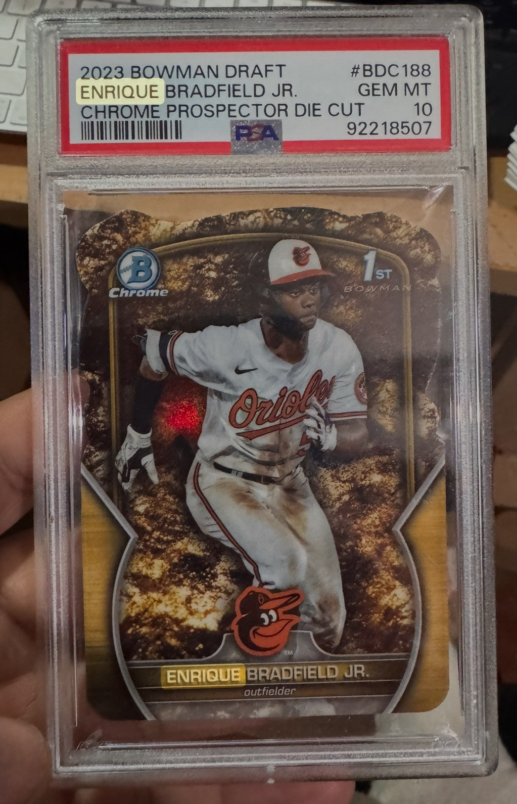 ENRIQUE BRADFIELD JR /49 2023 Bowman Draft PSA 10 Prospector Die Cut BDC188 MLB