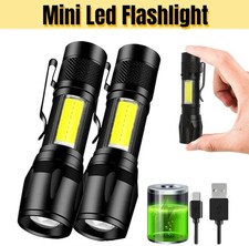2pcs Mini LED Flashlight COB Side Light Zoomable USB Rechargeable Portable Torch