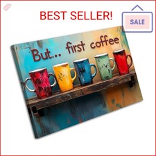 But First Coffee Canvas Wall Art Colorful Kitchen Wall Decor Rustic Abstract Cof