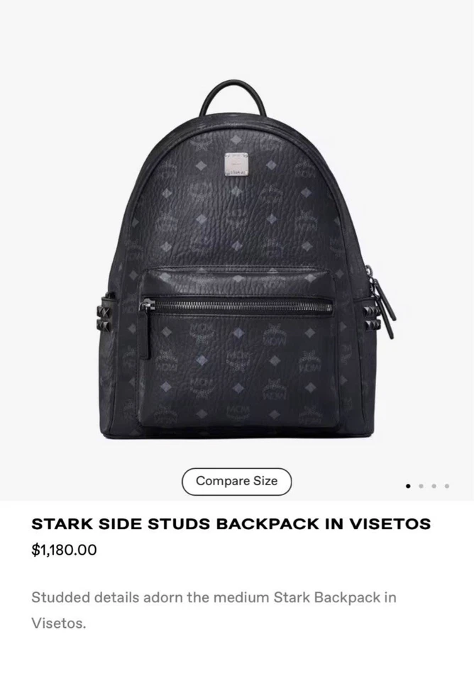 MCM Mochila Negra Cuero Tachuelas Laterales en Visetos Munchen Foto 4 de 4