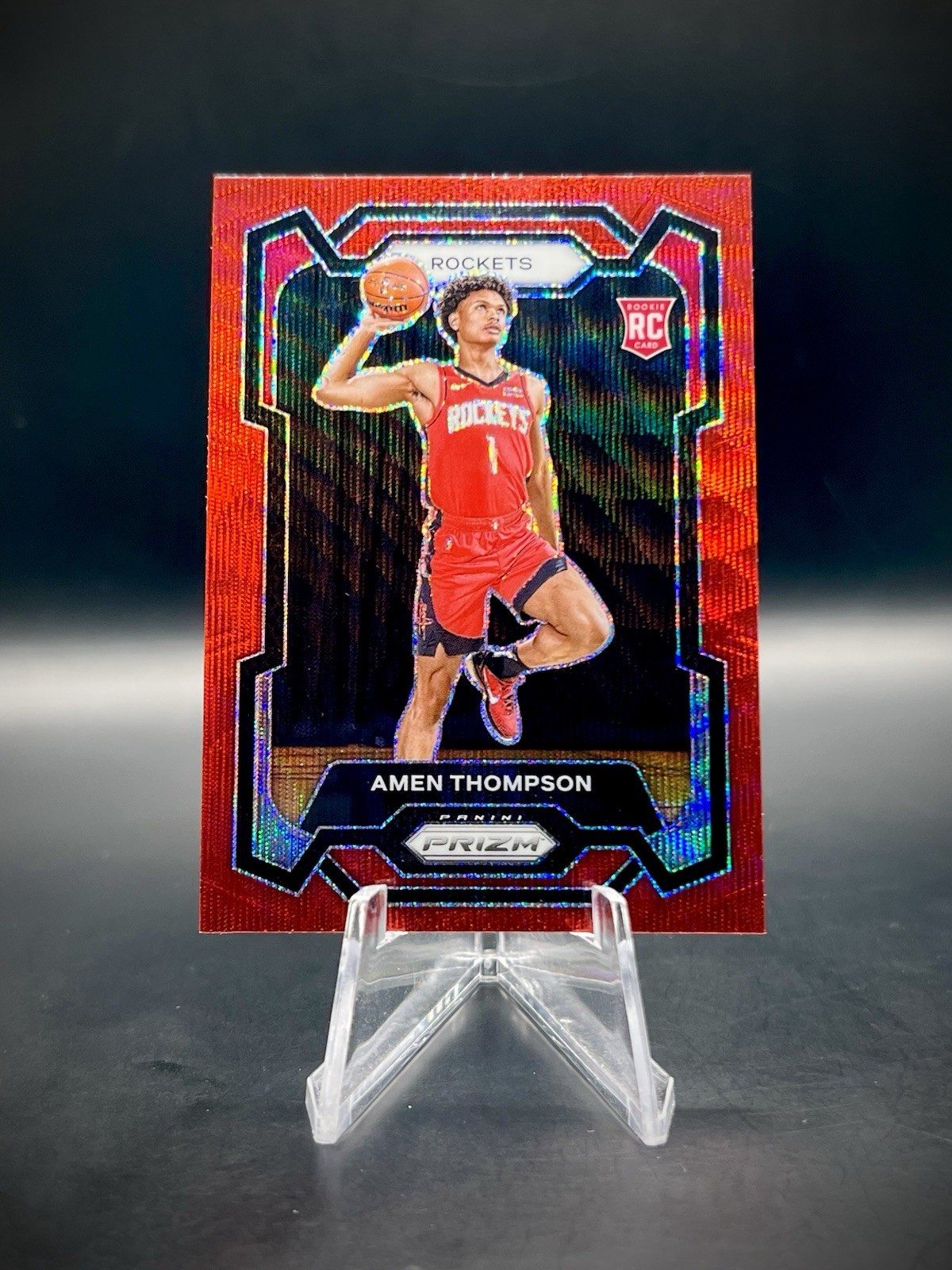 ❤️2023-24 Panini Prizm #150 Amen Thompson Red Ruby Wave Prizm Rookie RC