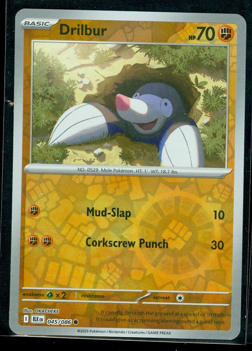 Pokemon DRILBUR 045/086 - Black Bolt - Rev Holo - MINT