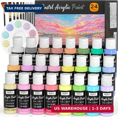 Nicpro 24 Colors Pastel Acrylic Paint Set (2 oz, 60 ml), Soft Pastel Acrylic Pai