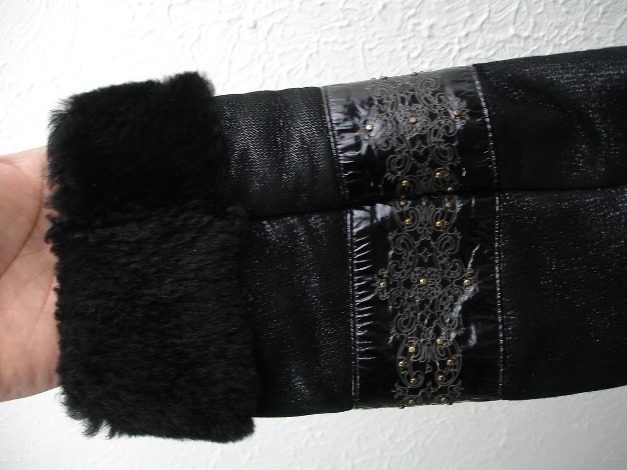 Women's sz S Gina Bacconi Genuine Fur Sheepskin Shearling Black Detachable Hood image 5