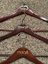 Lot of 3 Macy's Wooden Hangers Brown for Pants Suit Jacket Suits Shirt Coat