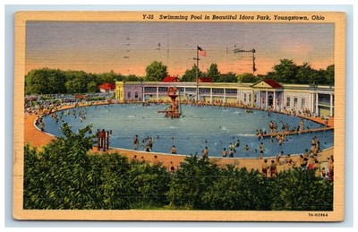 Postcard Swimming Pool Idora Park Youngstown Ohio Linen Posted 1950