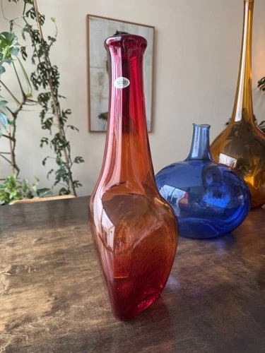 Blenko Phil 2023 Vinson Artist Proof Geometric Freeform Vase Etched Glass