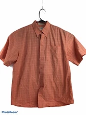 Cutter & Buck Mens Size Large Pink Plaid Short Sleeve Button Down Collared Shirt