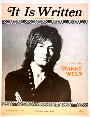 IT IS WRITTEN - 1971 UK Noten - Barry Ryan - sehr guter Zustand