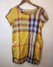 CP Shades 100% Linen Yellow Plaid Dress Tunic Small Made In USA