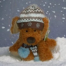 Hugfun International Brown Puppy Dog Stuffed Animal Plush Winter hat scarf 15 in