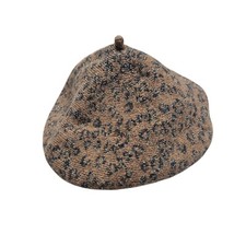 Fonem Leopard Print Beret Hat Wool Blend Brown Black Sparkle Knit