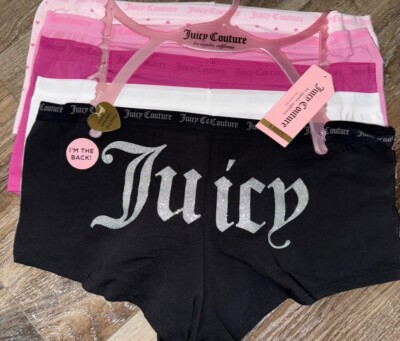 Juicy Couture ~ Women's Boyshort Underwear Panties Cotton Blend 5-Pair (D) ~ L
