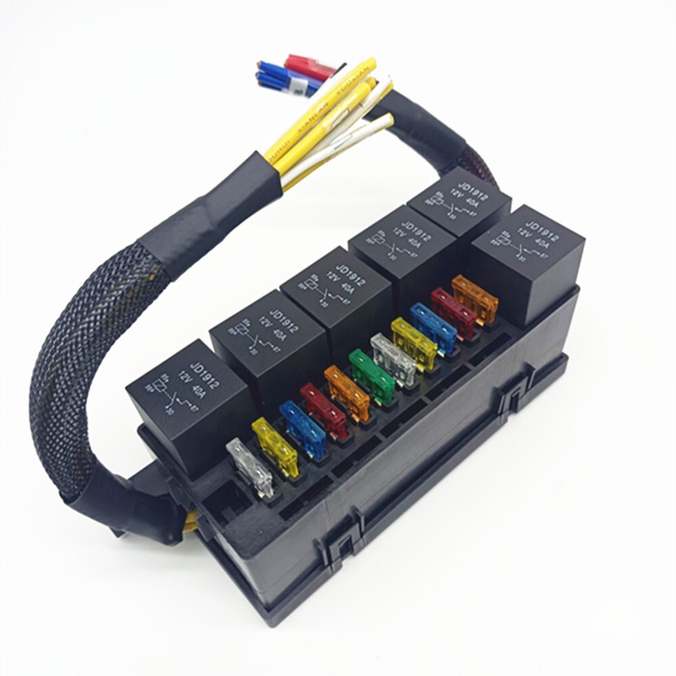 12V 40A 11-Way Relay Fuse Box Kit W/6 Relays And 11 Fuses For Car Trunk ...