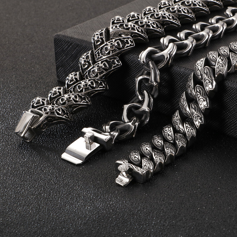 European and American stainless steel titanium steel engraved pattern bracelet