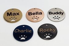 Deep Engraved Stainless Steel Pet ID Tag   Silent, Double-Sided Round Paw Design