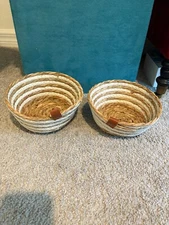 Round Wicker Woven Two Tone Baskets Set of 2