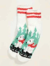 NWT Old Navy Sledding Polar Bear Chenille Fuzzy Cozy Socks for Women NEW