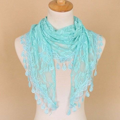 Embroidered Triangle Scarf Prayer Shawl Sheer Floral Spanish Mantilla Lace Veil - Picture 24 of 28