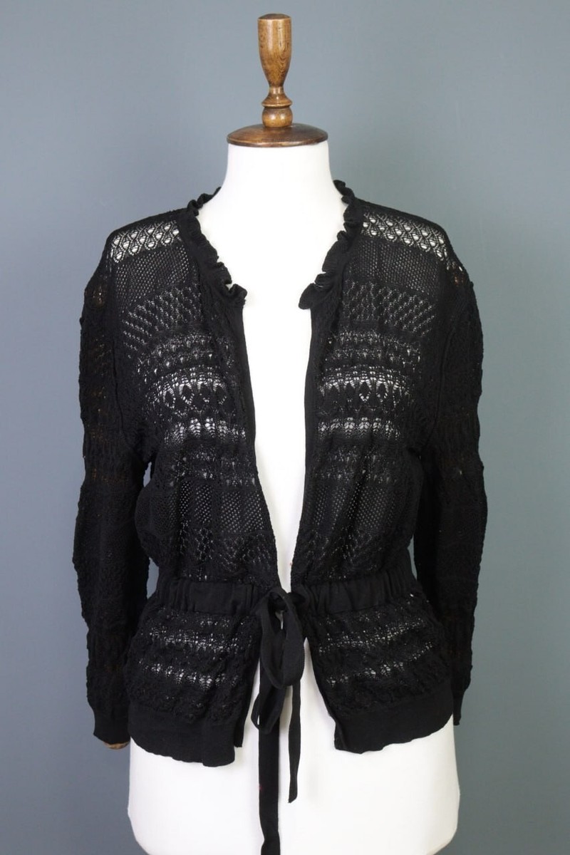 ZADIG & VOLTAIRE MADDIE CO Black Mesh Drawstring Cape Cardigan