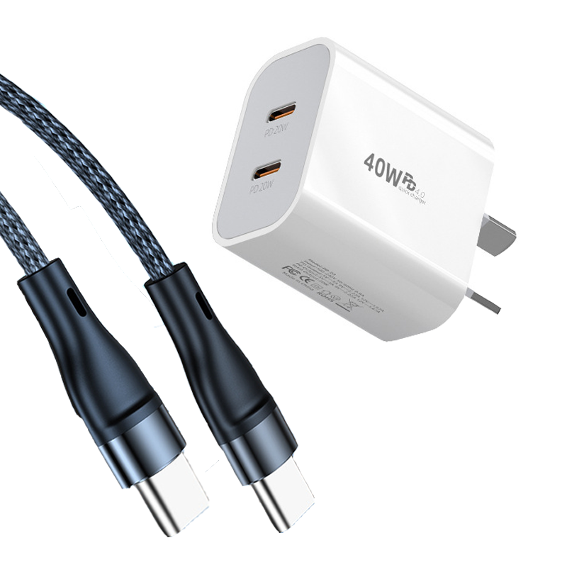 Dual Type C Fast Wall Charger USB C To C Cable Power Adapter For iPhone