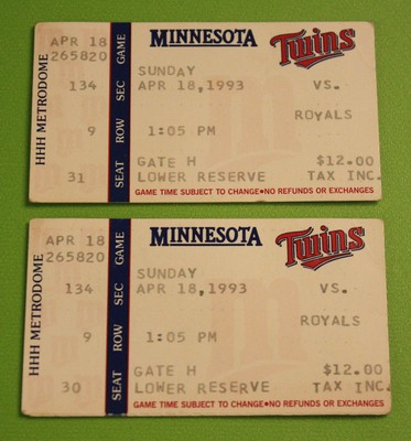 Minnesota Twins Ticket Stub | April 18 1993 | George Brett Dave ...