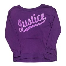 Justice Sweatshirt Girls 12/14 Purple Sequin Kangaroo Pocket Sweatshirt