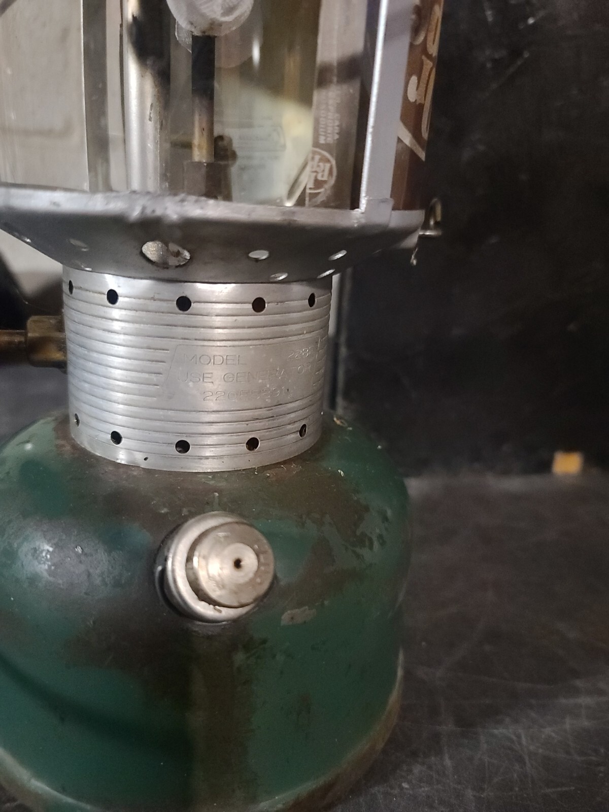 Vtg. Coleman 228F Double Mantel, Liquid Fuel Camping Lantern w/ Wooden