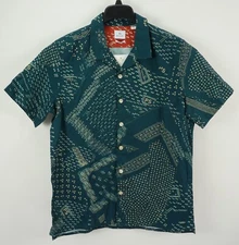 New Paul Smith Men's XL Short Sleeve Blue Logo All Over Geometric Camp Shirt