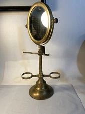 Vintage Shaving Mirror Solid Brass Swivels Adjustable Height
